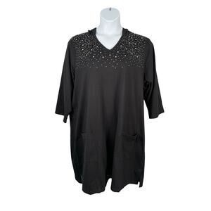 Quacker Factory Dress Womens 3X Black Rhinestone Hooded Cotton Cover Up